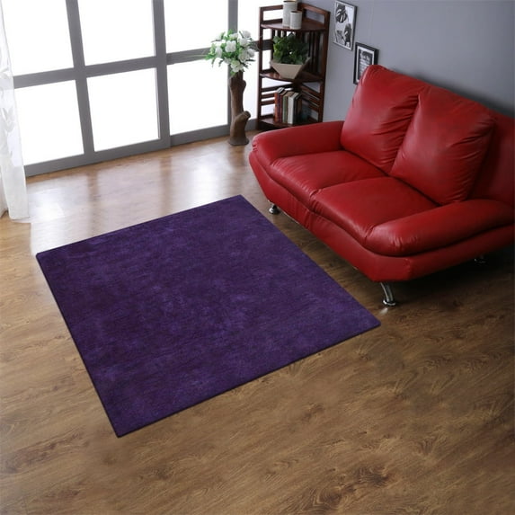 Rugsotic Carpets Handmade Rugs Hand Knotted Loom Square 6'x6' Purple Silk Mix for Indoor Use