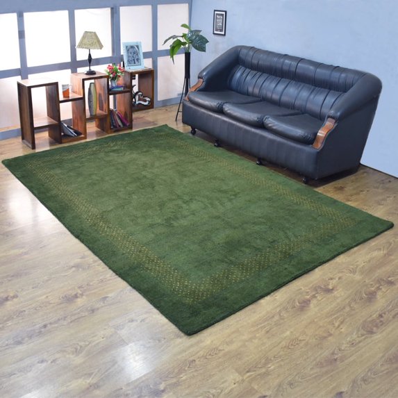 Rugsotic Carpets Handmade Rugs Hand Knotted Loom Rectangle 6'x9' Green Silk Mix for Indoor Use
