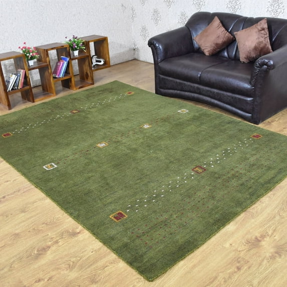 Rugsotic Carpets Handmade Rugs Hand Knotted Loom Rectangle 6'x9' Green Silk Mix for Indoor Use