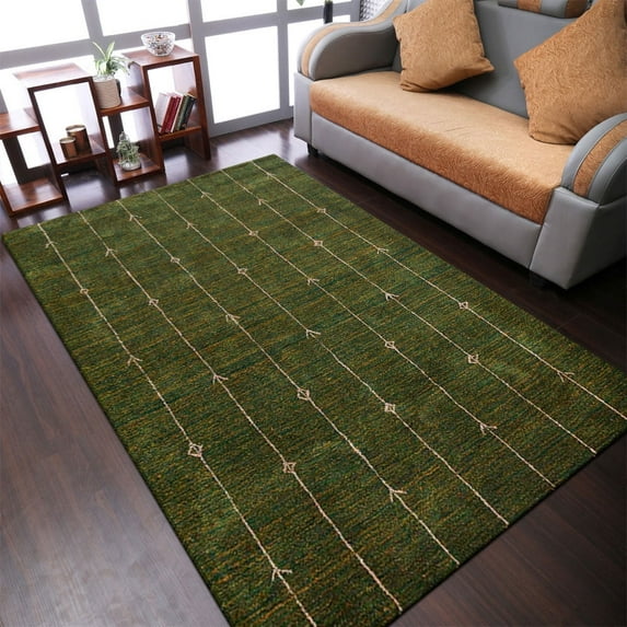 Rugsotic Carpets Handmade Rugs Hand Knotted Loom Rectangle 6'x9' Green Gold Silk for Indoor Use