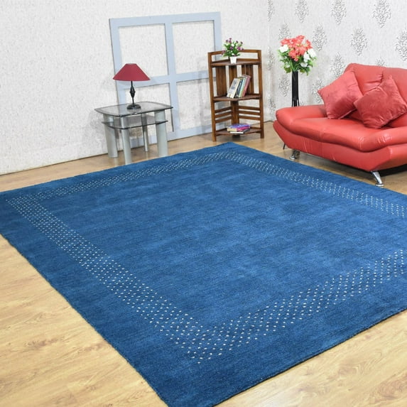 Rugsotic Carpets Handmade Rugs Hand Knotted Loom Rectangle 8'x10' Blue Silk Mix for Indoor Use