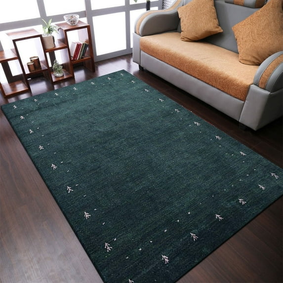 Rugsotic Carpets Handmade Rugs Hand Knotted Loom Rectangle 8'x10' Dark Green Silk for Indoor Use