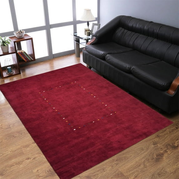 Rugsotic Carpets Handmade Rugs Hand Knotted Loom Rectangle 8'x11' Red Silk Mix for Indoor Use