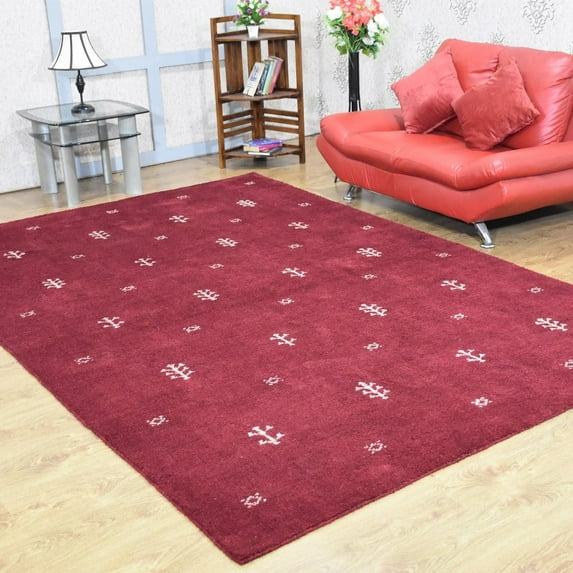 Rugsotic Carpets Handmade Rugs Hand Knotted Loom Rectangle 8'x11' Red White Silk Mix for Indoor Use