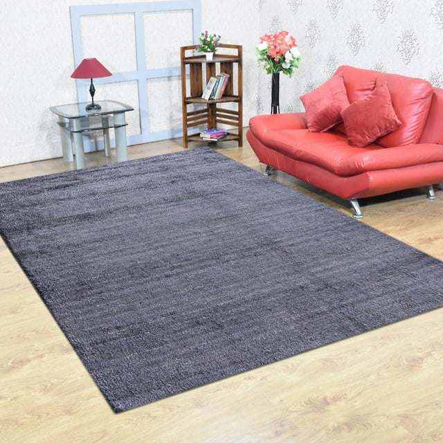 RUGSOTIC CARPETS HAND KNOTTED LOOM SILK ECO-FRIENDLY AREA RUGS - 9'x12', Rectangle, Gray, Solid Plain Design, High Pile Thick Handmade Anti Skid Area Rugs for Living Room, Bed Room (LSM111)