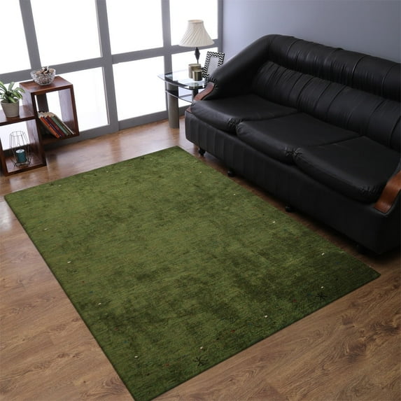 Rugsotic Carpets Handmade Rugs Hand Knotted Loom Rectangle 9'x12' Green Silk for Indoor Use