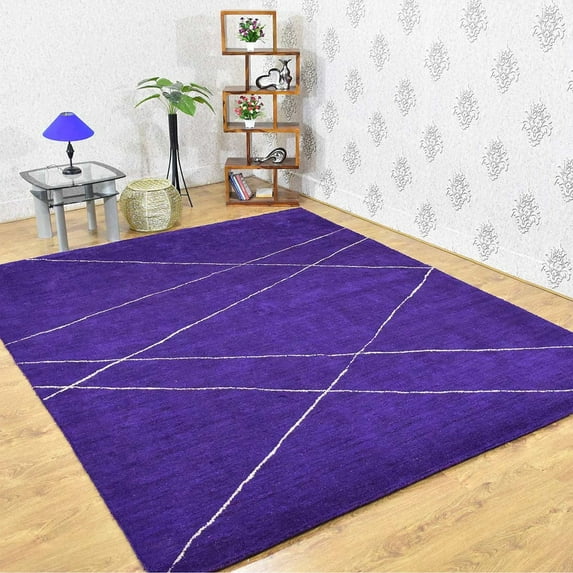 Rugsotic Carpets Handmade Rugs Hand Knotted Loom Rectangle 9'x12' Purple Silk Mix for Indoor Use