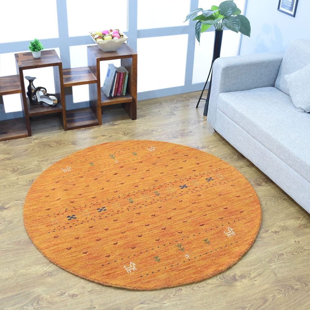 Hand-Knotted Round Orange Wool Area Rug 10'x10'