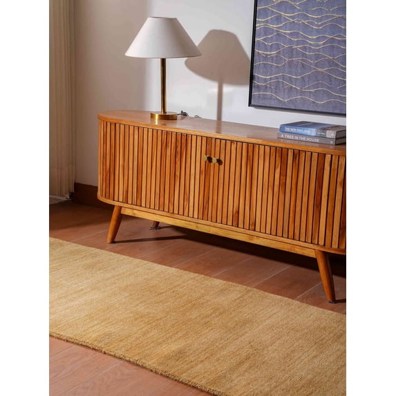 Rugsotic Carpets Handmade Rugs Hand Knotted Loom Runner 2'6''x6' Gold Wool for Indoor Use