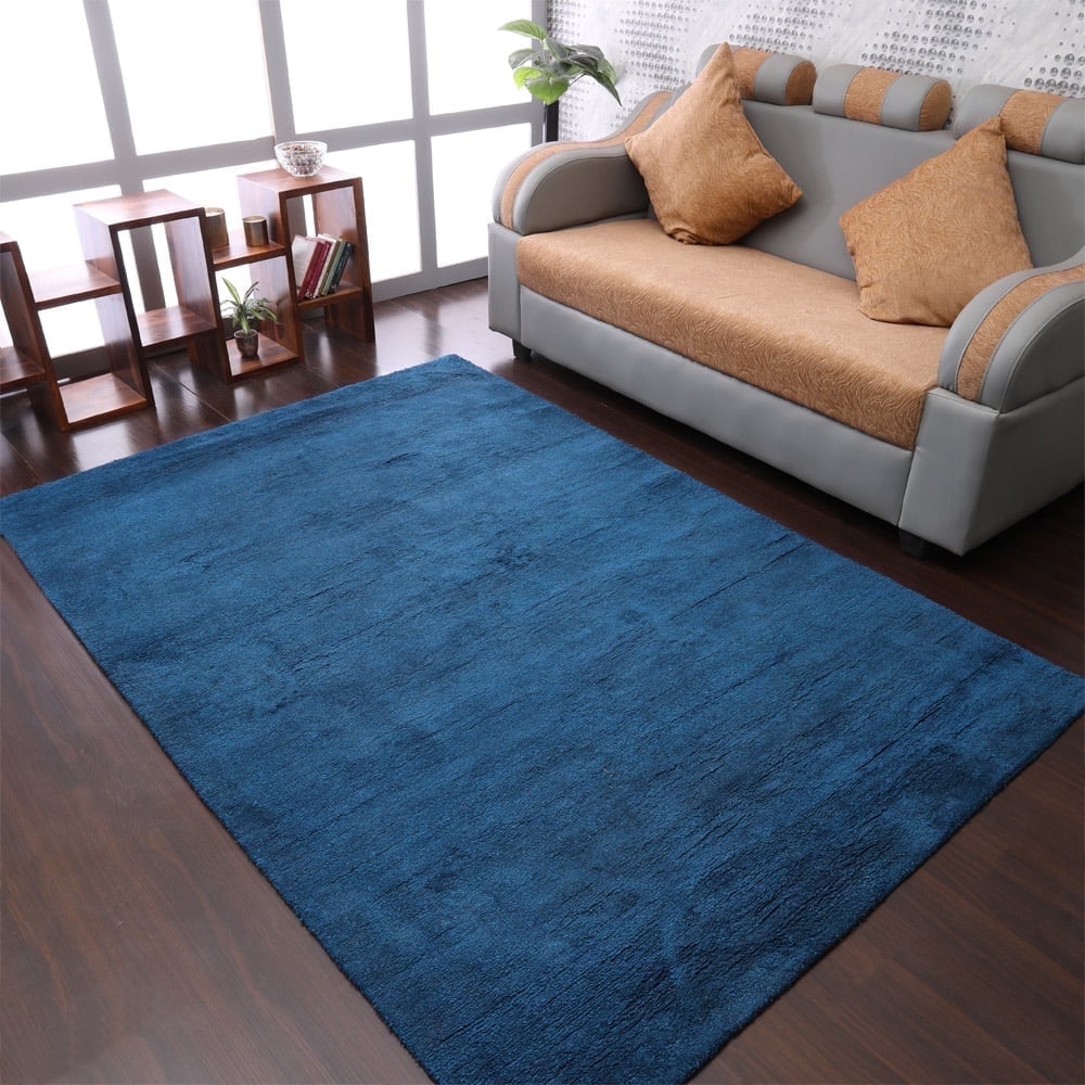 Hand-Knotted Blue Wool 4' x 6' Rectangular Rug