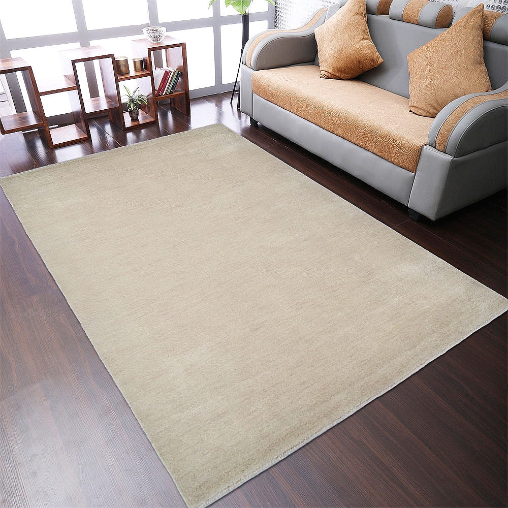 Elegant Beige Hand-Knotted Wool Area Rug 6'7''x9'10''