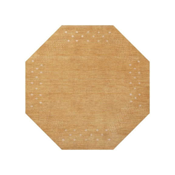 Rugsotic Carpets Hand Knotted Wool Area Rug 8'x8' Gold Contemporary Octagon Indoor Rug for Living Room, Bedroom Antimicrobial L00530