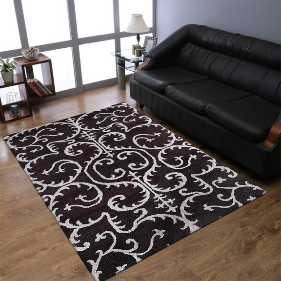 RUGSOTIC CARPETS HAND KNOTTED SILK AREA RUGS - 3'x5', Rectangle, Brown Beige, Contemporary Modern Design, High Pile Thick Handmade Anti Skid Area Rugs for Living Room, Bed Room (NS3313)