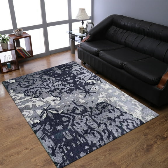 RUGSOTIC CARPETS HAND KNOTTED SILK AREA RUGS - 3'x5', Rectangle, Gray White, Abstract Modern Design, High Pile Thick Handmade Anti Skid Area Rugs for Living Room, Bed Room (NS3301)