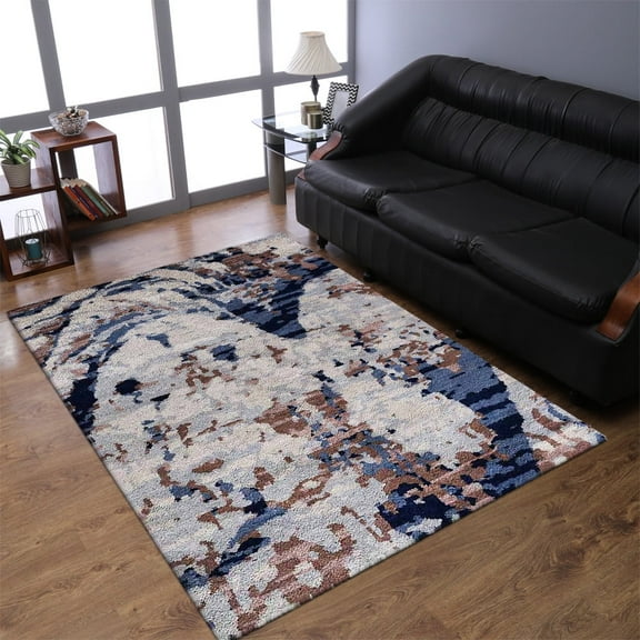 RUGSOTIC CARPETS HAND KNOTTED SILK AREA RUGS - 5'x8', Rectangle, Beige, Abstract Modern Design, High Pile Thick Handmade Anti Skid Area Rugs for Living Room, Bed Room (NS1239)