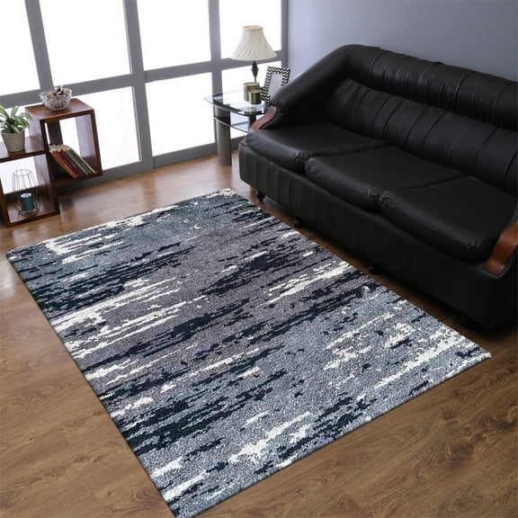 RUGSOTIC CARPETS HAND KNOTTED SILK AREA RUGS - 5'x8', Rectangle, Gray White, Abstract Modern Design, High Pile Thick Handmade Anti Skid Area Rugs for Living Room, Bed Room (NS3304)