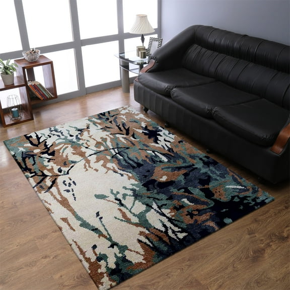 RUGSOTIC CARPETS HAND KNOTTED SILK AREA RUGS - 5'x8', Rectangle, Multicolor, Abstract Modern Design, High Pile Thick Handmade Anti Skid Area Rugs for Living Room, Bed Room (NS0817)