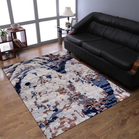 RUGSOTIC CARPETS HAND KNOTTED SILK AREA RUGS - 6'x9', Rectangle, Beige, Abstract Modern Design, High Pile Thick Handmade Anti Skid Area Rugs for Living Room, Bed Room (NS1239)