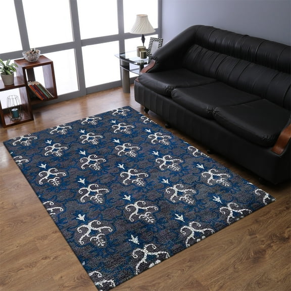 RUGSOTIC CARPETS HAND KNOTTED SILK AREA RUGS - 6'x9', Rectangle, Gray White, Contemporary Modern Design, High Pile Thick Handmade Anti Skid Area Rugs for Living Room, Bed Room (NS1219)