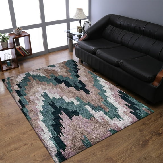 RUGSOTIC CARPETS HAND KNOTTED SILK AREA RUGS - 8'x10', Rectangle, Multicolor, Abstract Modern Design, High Pile Thick Handmade Anti Skid Area Rugs for Living Room, Bed Room (NS1233)