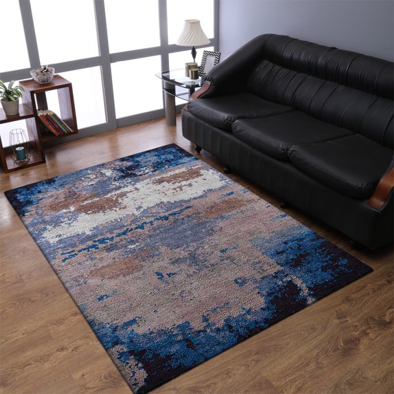 RUGSOTIC CARPETS HAND KNOTTED SILK AREA RUGS - 9'x12', Rectangle, Multicolor, Abstract Modern Design, High Pile Thick Handmade Anti Skid Area Rugs for Living Room, Bed Room (NS3305)