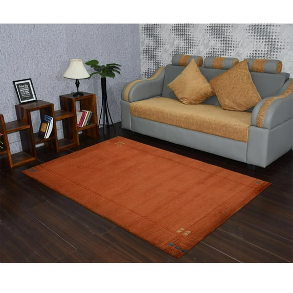 RUGSOTIC CARPETS HAND KNOTTED WOOL AREA RUGS - 2'3''x4'6'', Rectangle, Orange, Contemporary Modern Design, High Pile Thick Handmade Anti Skid Area Rugs for Living Room, Bed Room (T00102)