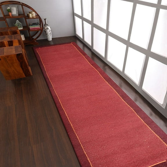 RUGSOTIC CARPETS HAND KNOTTED WOOL AREA RUGS - 2'6''x10', Runner, Red, Contemporary Modern Design, High Pile Thick Handmade Anti Skid Area Rugs for Living Room, Bed Room (T00205)