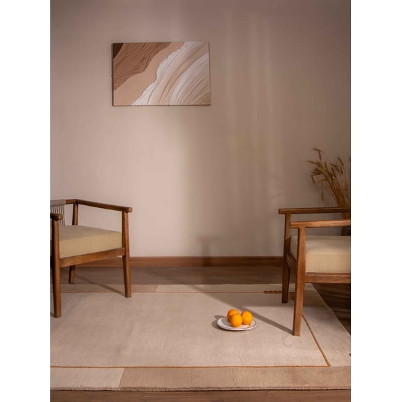 RUGSOTIC CARPETS HAND KNOTTED WOOL AREA RUGS - 5'7''x7'10'', Rectangle, Beige, Contemporary Modern Design, High Pile Thick Handmade Anti Skid Area Rugs for Living Room, Bed Room (T00205)