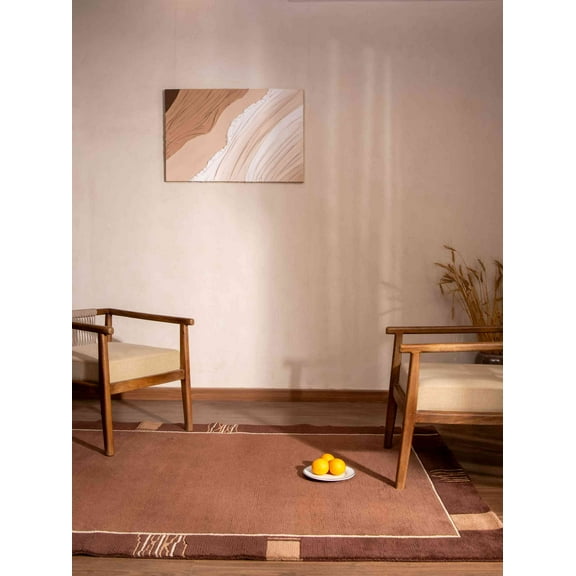 RUGSOTIC CARPETS HAND KNOTTED WOOL AREA RUGS - 5'7''x7'10'', Rectangle, Brown, Contemporary Modern Design, High Pile Thick Handmade Anti Skid Area Rugs for Living Room, Bed Room (T00206)