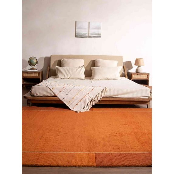 RUGSOTIC CARPETS HAND KNOTTED WOOL AREA RUGS - 5'7''x7'10'', Rectangle, Orange, Contemporary Modern Design, High Pile Thick Handmade Anti Skid Area Rugs for Living Room, Bed Room (T00205)