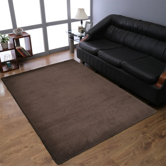 RUGSOTIC CARPETS HAND KNOTTED WOOL AREA RUGS - 5'x8', Rectangle, Brown, Solid Plain Design, High Pile Thick Handmade Anti Skid Area Rugs for Living Room, Bed Room (T00111)