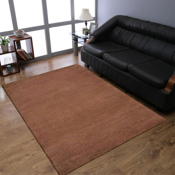 RUGSOTIC CARPETS HAND KNOTTED WOOL AREA RUGS - 5'x8', Rectangle, Choco, Solid Plain Design, High Pile Thick Handmade Anti Skid Area Rugs for Living Room, Bed Room (T00111)