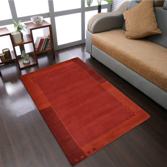 RUGSOTIC CARPETS HAND KNOTTED WOOL AREA RUGS - 6'7''x9'10'', Rectangle, Light Red, Contemporary Modern Design, High Pile Thick Handmade Anti Skid Area Rugs for Living Room, Bed Room (T00205)