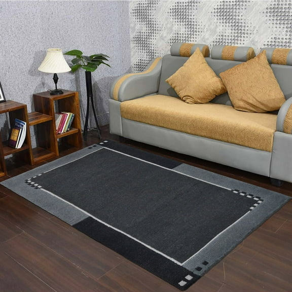 RUGSOTIC CARPETS HAND KNOTTED WOOL AREA RUGS - 8'x11', Rectangle, Charcoal, Contemporary Modern Design, High Pile Thick Handmade Anti Skid Area Rugs for Living Room, Bed Room (T00205)