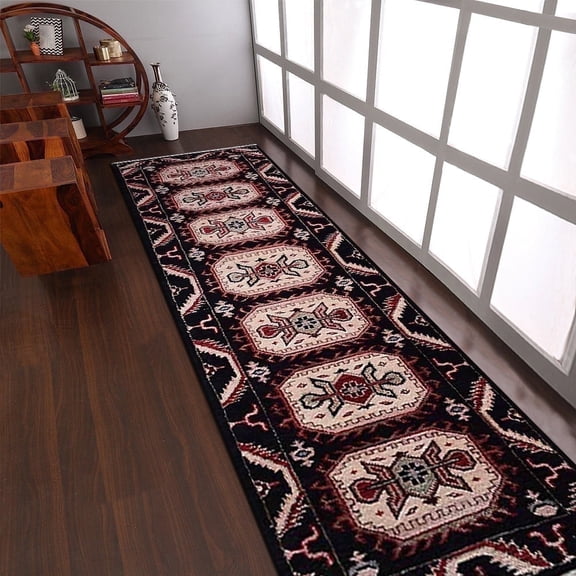 Rugsotic Carpets Eco-Friendly Handmade Knotted Black Cream Oriental Area Rugs, 2'6"x10', Runner, Silk And Wool, Quick Dry