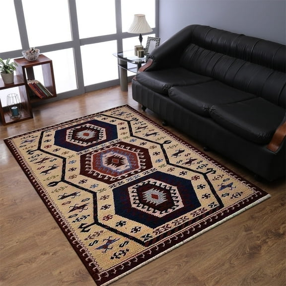 Rugsotic Carpets Hand Knotted Afghan Rugs Rectangle 6'x9' Multicolor Silk-Wool for Indoor Use