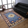 thumbnail image 1 of Rugsotic Carpets Hand Knotted Afghan Rugs Rectangle 8'x10' Blue White Silk-Wool for Indoor Use, 1 of 5