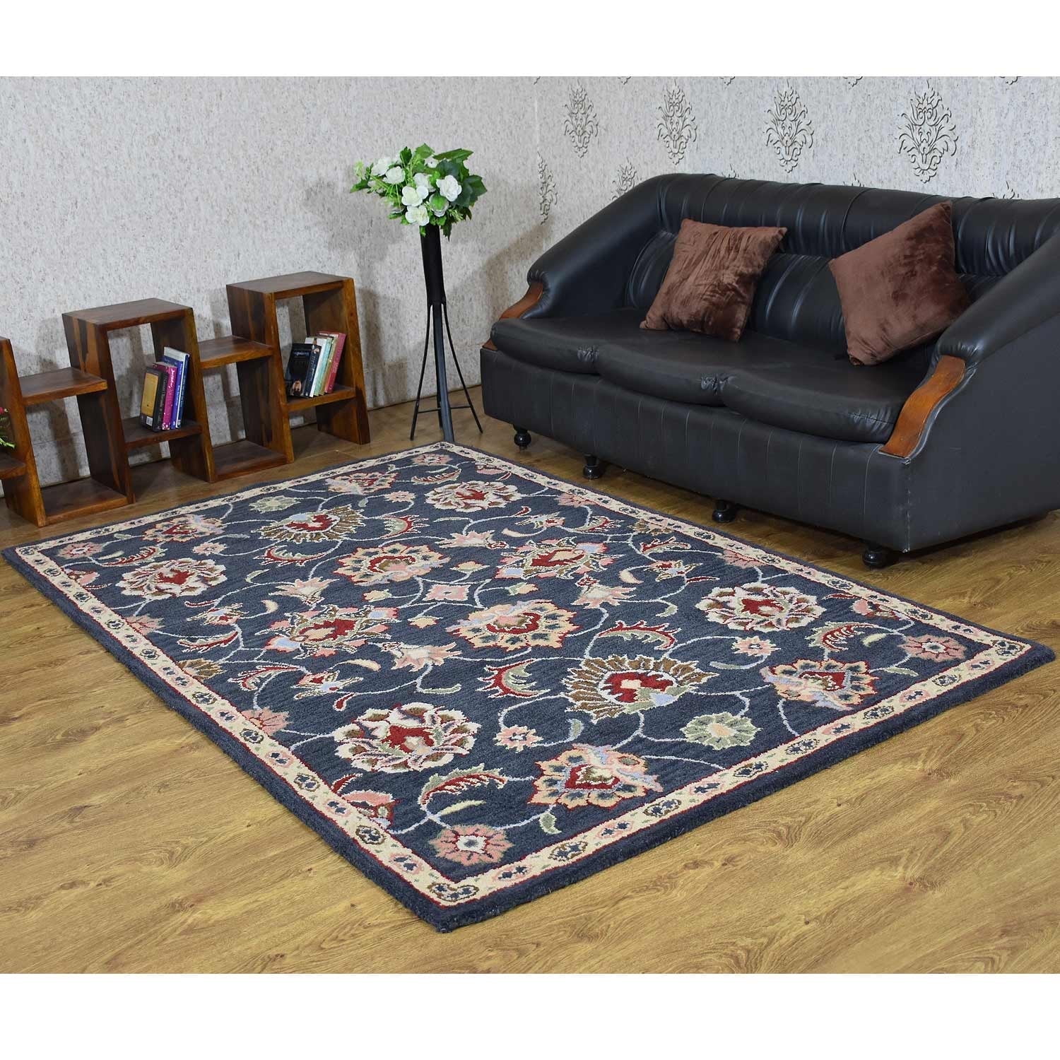 Handmade Charcoal Wool Tufted Oriental 4'x6' Area Rug