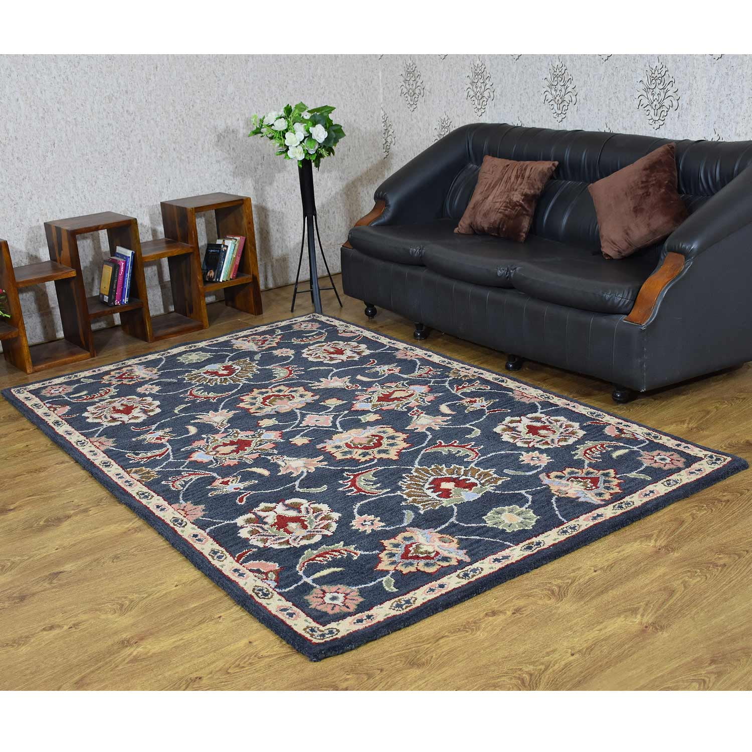 Handmade Charcoal Wool Tufted Oriental 4'x6' Area Rug
