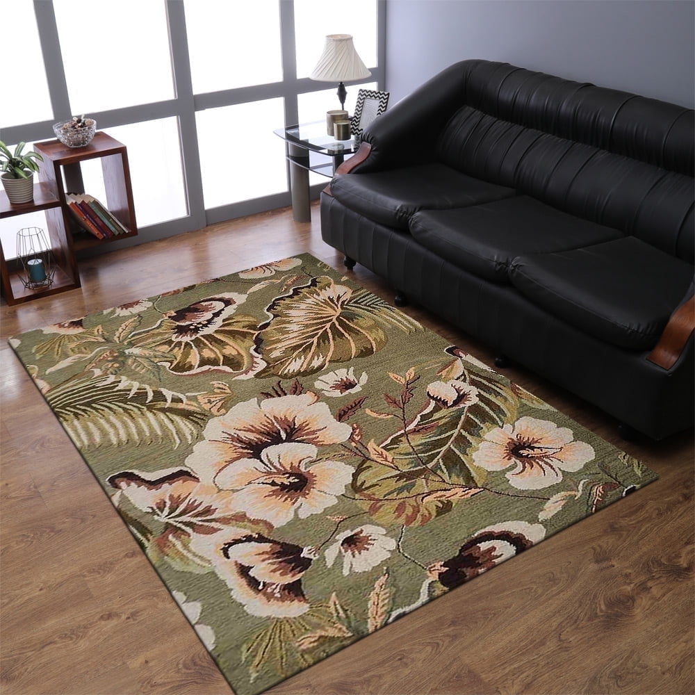 Hand-Tufted Blue Floral Wool 4' x 6' Area Rug