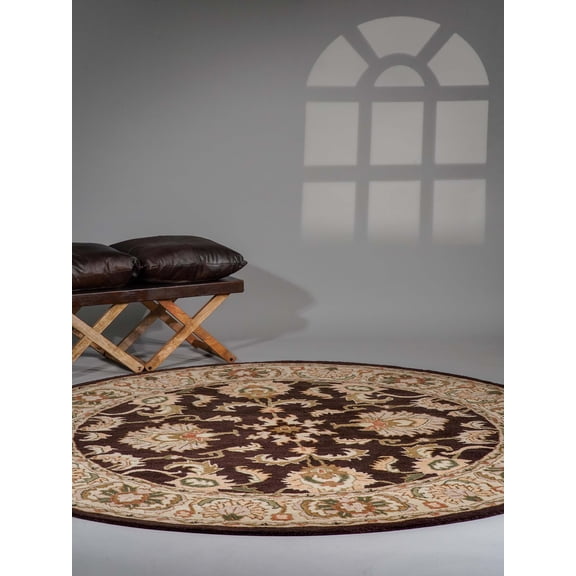 Rugsotic Carpets Hand Tufted Wool Eco-Friendly 6'x6' Area Rugs Round Brown Beige Oriental High Pile Thick Handmade Anti Skid Indoor Rug for Living Room, Bedroom K00663