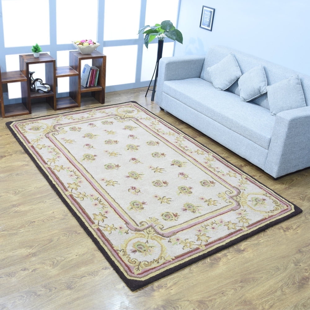 Blue Beige Hand-Tufted Wool 8' x 10' Area Rug