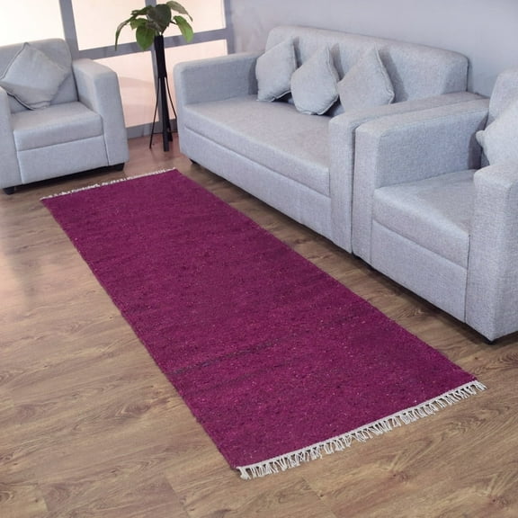 RUGSOTIC CARPETS HAND WOVEN FLAT WEAVE KILIM COTTON & POLYESTER ECO-FRIENDLY AREA RUGS - 2'6"x8', Runner, Pink, Plain Solid Design, Low Pile Handmade Area Rugs for Living Room, Bed Room (DCP111)