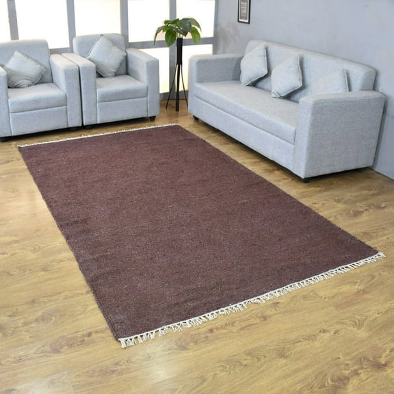 RUGSOTIC CARPETS HAND WOVEN FLAT WEAVE KILIM COTTON & POLYESTER ECO-FRIENDLY AREA RUGS - 3'x5', Rectangle, Brown, Plain Solid Design, Low Pile Handmade Area Rugs for Living Room, Bed Room (DCP111)