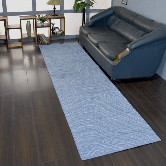 RUGSOTIC CARPETS HAND WOVEN FLAT WEAVE KILIM POLYESTER ECO-FRIENDLY AREA RUGS- 2'6''x10', Runner, Light Blue Multicolor, Abstract Design, Low Pile Handmade Area Rugs for Living Room, Bed Room (DP0001)