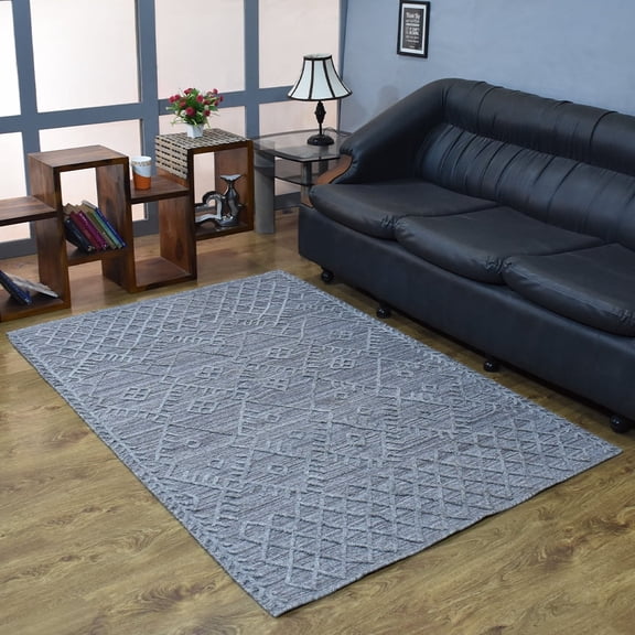 RUGSOTIC CARPETS HAND WOVEN FLAT WEAVE KILIM POLYESTER ECO-FRIENDLY AREA RUGS - 4'x6', Rectangle, Dark Gray, Geometric Modern Design, Low Pile Handmade Area Rugs for Living Room, Bed Room (DP0006)