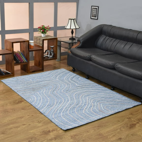 RUGSOTIC CARPETS HAND WOVEN FLAT WEAVE KILIM POLYESTER ECO-FRIENDLY AREA RUGS - 4'x6', Rectangle, Light Blue Multicolor, Abstract Design, Low Pile Handmade Area Rugs for Living Room, Bed Room (DP0001)