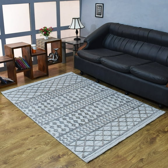 RUGSOTIC CARPETS HAND WOVEN FLAT WEAVE KILIM POLYESTER ECO-FRIENDLY AREA RUGS - 4'x6', Rectangle, Light Gray, Contemporary Modern Design, Low Pile Handmade Area Rugs for Living Room, Bed Room (DP0009)