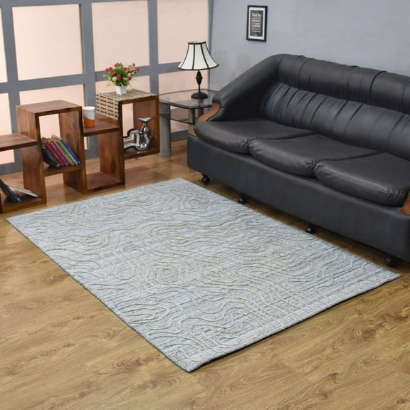 RUGSOTIC CARPETS HAND WOVEN FLAT WEAVE KILIM POLYESTER ECO-FRIENDLY AREA RUGS - 4'x6', Rectangle, Silver, Abstract Modern Design, Low Pile Handmade Area Rugs for Living Room, Bed Room (DP0003)
