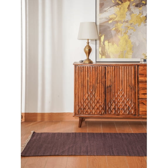 Rugsotic Carpets Hand Woven Flat Weave Kilim Wool Eco-Friendly 2'6''x8' Area Rugs Runner Plum Plain Solid Design Low Pile Indoor Handmade Rug for Living Room, Bedroom D00111